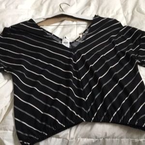 Black/white striped v neck shirt